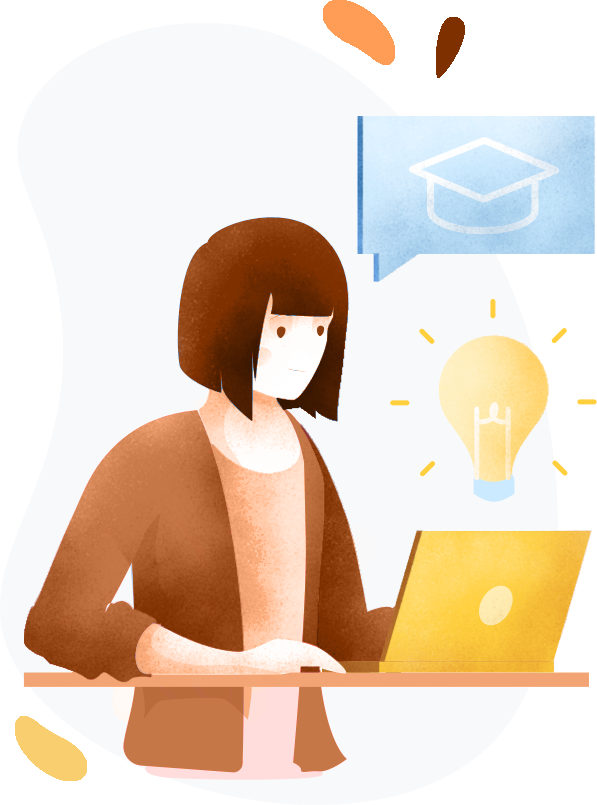 Fond illustration femme qui travaille sur PC - Former ses salariés - POUR LES PROFESSIONNELS - Cora Walsemann - Coaching & formation en langues